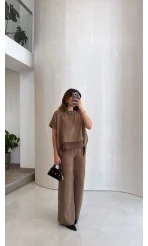 Kierra Bluz Pantolon Takım - Kahve - Kod: 51420