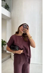 Kierra Bluz Pantolon Takım - Mürdüm - Kod: 51420