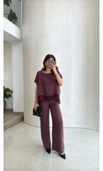 Kierra Bluz Pantolon Takım - Mürdüm - Kod: 51420