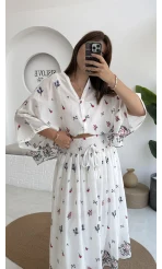 Kimono Etekli Çiçekli Takım - 3874
