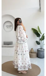 Kimono Etekli Çiçekli Takım - 3874