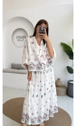 Kimono Etekli Çiçekli Takım - 3874
