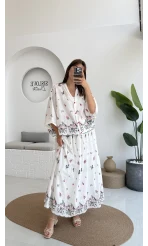 Kimono Etekli Çiçekli Takım - 3874