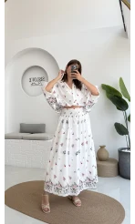 Kimono Etekli Çiçekli Takım - 3874