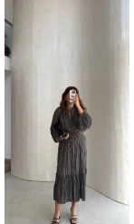 Kırışık Etek Bluz Takım - Antrasit - Kod: 580443
