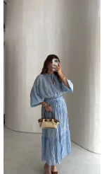 Kırışık Etek Bluz Takım - Mavi - Kod: 580443