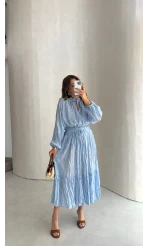 Kırışık Etek Bluz Takım - Mavi - Kod: 580443