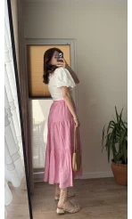 Kırışık Kat Kat Etek Pembe 5015