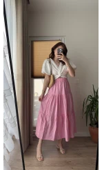 Kırışık Kat Kat Etek Pembe 5015