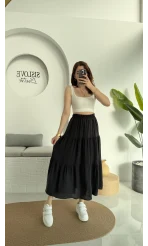 Kırışık Kat Kat Etek Siyah 5015