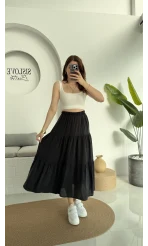 Kırışık Kat Kat Etek Siyah 5015