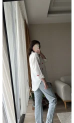 Kırmızı Kalpli Keten Gömlek