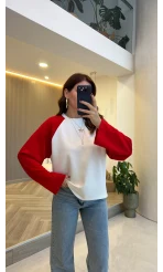 Kırmızı Reglan Kol Oversize Bluz - Ekru - Kod: 1659