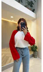 Kırmızı Reglan Kol Oversize Bluz - Ekru - Kod: 1659