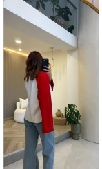 Kırmızı Reglan Kol Oversize Bluz - Ekru - Kod: 1659