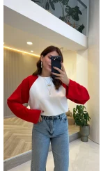Kırmızı Reglan Kol Oversize Bluz - Ekru - Kod: 1659