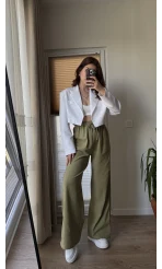 Kısa Crop Keten Astarlı Ceket Beyaz