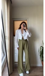 Kısa Crop Keten Astarlı Ceket Beyaz