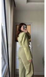 Kısa Crop Keten Astarlı Ceket Haki