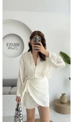 Kısa Keten Etek Ekru 3012