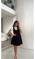 Kısa Kol T-Shirt Mini Elbise Takım - Siyah - Kod: 4153