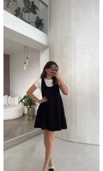Kısa Kol T-Shirt Mini Elbise Takım - Siyah - Kod: 4153