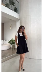 Kısa Kol T-Shirt Mini Elbise Takım - Siyah - Kod: 4153