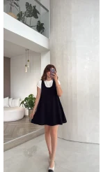 Kısa Kol T-Shirt Mini Elbise Takım - Siyah - Kod: 4153