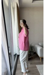 Kısa Kollu Çizgili Pembe Gömlek