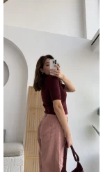 Kısa Kollu Triko Bordo Kod: 9037