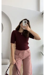 Kısa Kollu Triko Bordo Kod: 9037