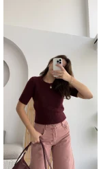 Kısa Kollu Triko Bordo Kod: 9037