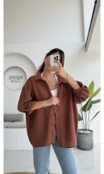 Kızıl Kahve Oversize Tensel Gömlek - Kod: 4612