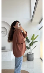 Kızıl Kahve Oversize Tensel Gömlek - Kod: 4612