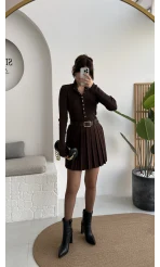 Klea Mini Piliseli Kemerli Etek - Acı Kahve