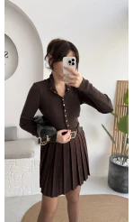 Klea Mini Piliseli Kemerli Etek - Acı Kahve