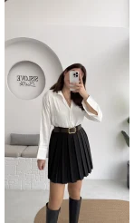 Klea Mini Piliseli Kemerli Etek - Siyah