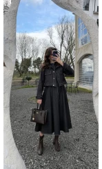 Kloş Elbise Ceket Takım - Denim Mavisi - Kod: 8915