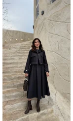 Kloş Elbise Ceket Takım - Denim Mavisi - Kod: 8915