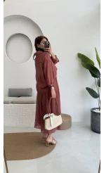 Kloş Etek ve Gömlek Takım Gül Kurusu