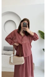 Kloş Etek ve Gömlek Takım Gül Kurusu