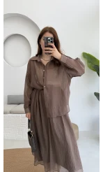 Kloş Etek ve Gömlek Takım Kahve