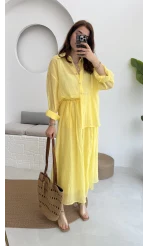 Kloş Etek ve Gömlek Takım Sarı