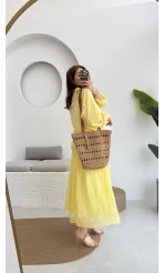 Kloş Etek ve Gömlek Takım Sarı