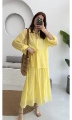 Kloş Etek ve Gömlek Takım Sarı