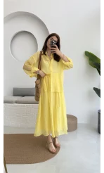 Kloş Etek ve Gömlek Takım Sarı