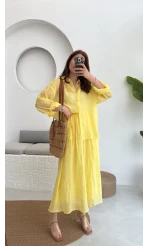 Kloş Etek ve Gömlek Takım Sarı