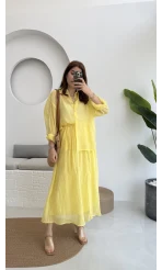 Kloş Etek ve Gömlek Takım Sarı