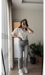 Kolları Bağlama Detay Gömlek Beyaz