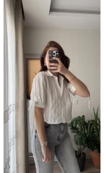 Kolları Bağlama Detay Gömlek Beyaz